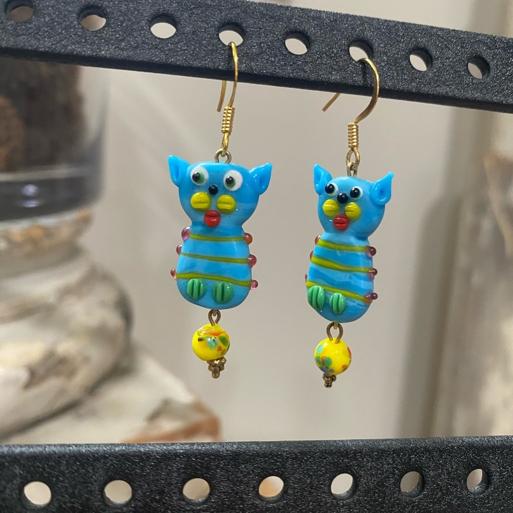 Handcrafted Colorful Cat Earrings